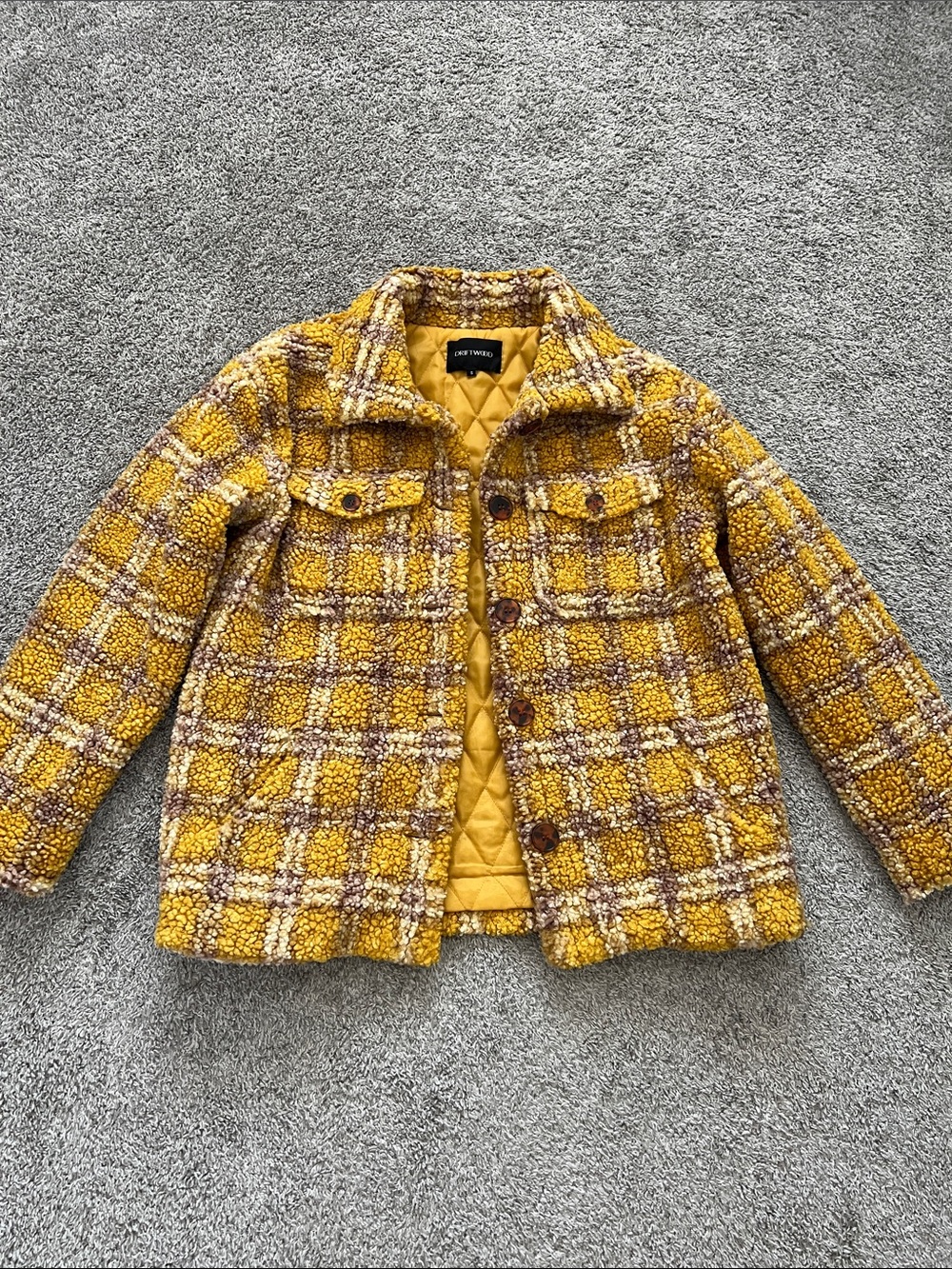 Anthropologie Driftwood Ryan Mustard Plaid Sherpa Shirt Jacket - Size S - Picture 2 of 13